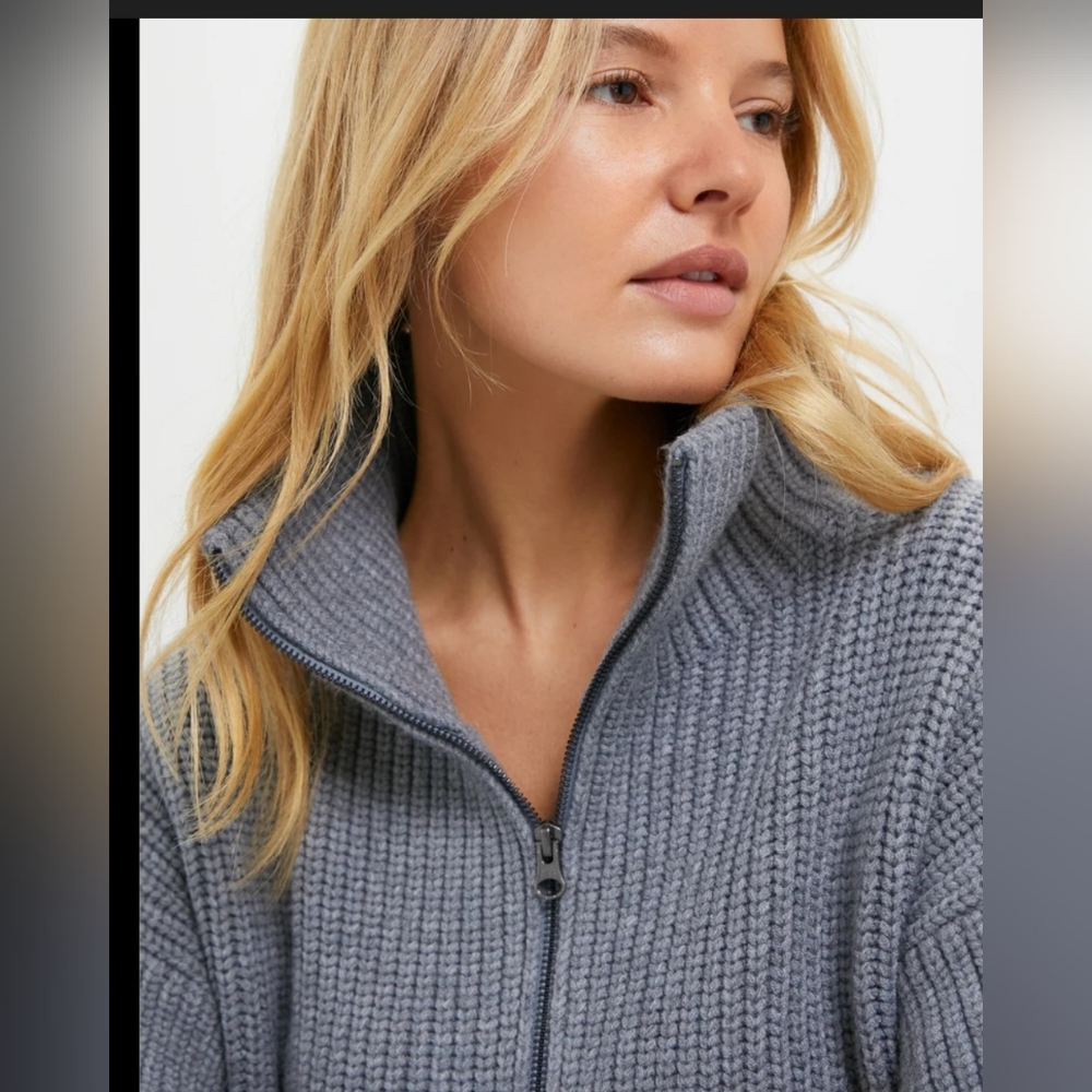 RACHEL PAIGE WOMEN'S GREY CROPOED RIBBED 1/4 ZIP SWEATER SIZE SMALL